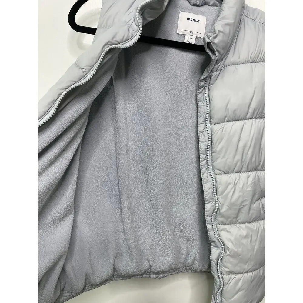 Old Navy Girls XL (14)‎ Puffer Vest Full Zip Grey Blue Fleece Lined Snow Skiing